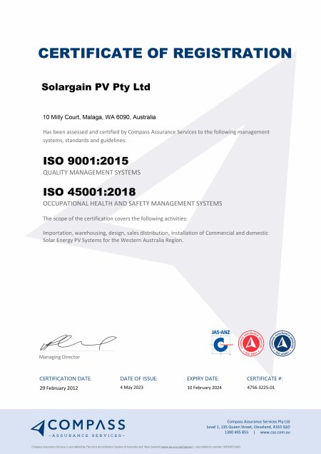 ISO Certificate Solargain PV