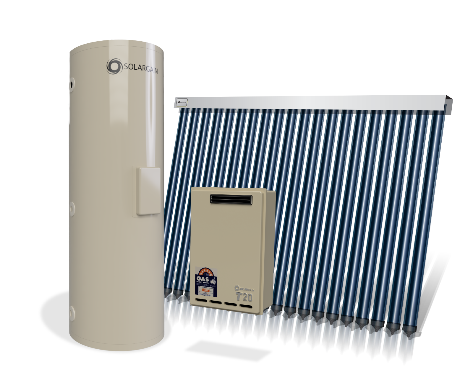 Solar Hot Water 250L 20 Tube Split System Gas Booster